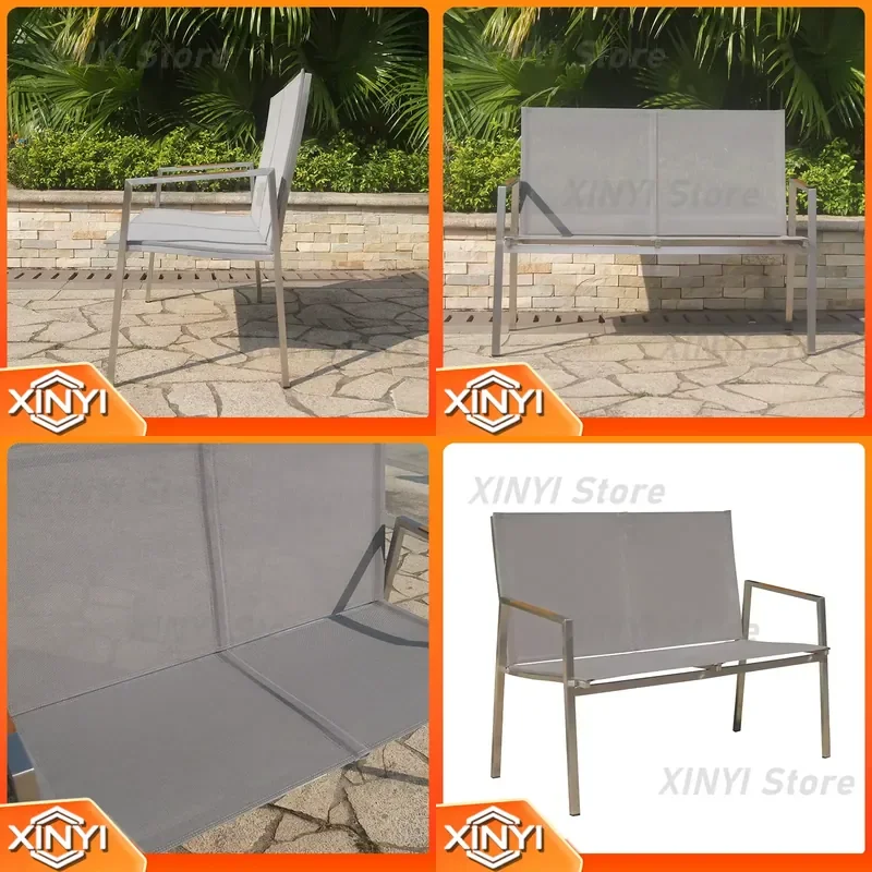 All Weather Outdoor Luxury Stainless Steel Fabric Mesh Sling Patio Garden Bench for Outdoor Use