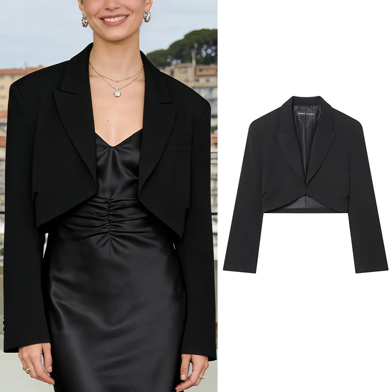 سترة نسائية موضة جديدة 2025 سترة قصيرة للنساء مع أكتاف مبطنة ومعطف نسائي أنيق غير رسمي