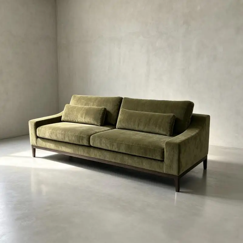 OAKEN Luxury Modern Tapered Arm 3 Seater Velvet Sofa Solid Wood Leg Upholstered Fabric Living Room Sofa Living Room Furniture