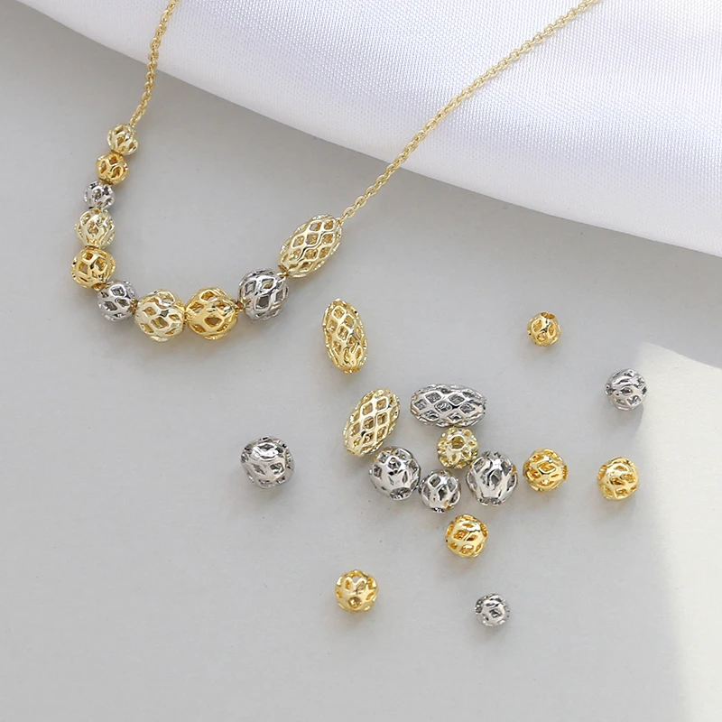 10pcs Copper Plated Gold Hollowed Out Straight Hole Separation Beads DIY Handmade Jewelry Necklace Ear Accessories Material