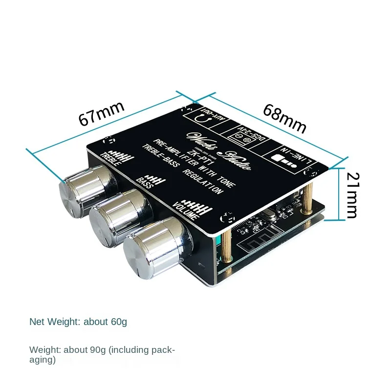 PT1 Bluetooth 5.0 Decoder ricevitore Audio scheda tono Stereo Controller Volume Treble Bass Tonal Preamp Amp manopola per amplificatore