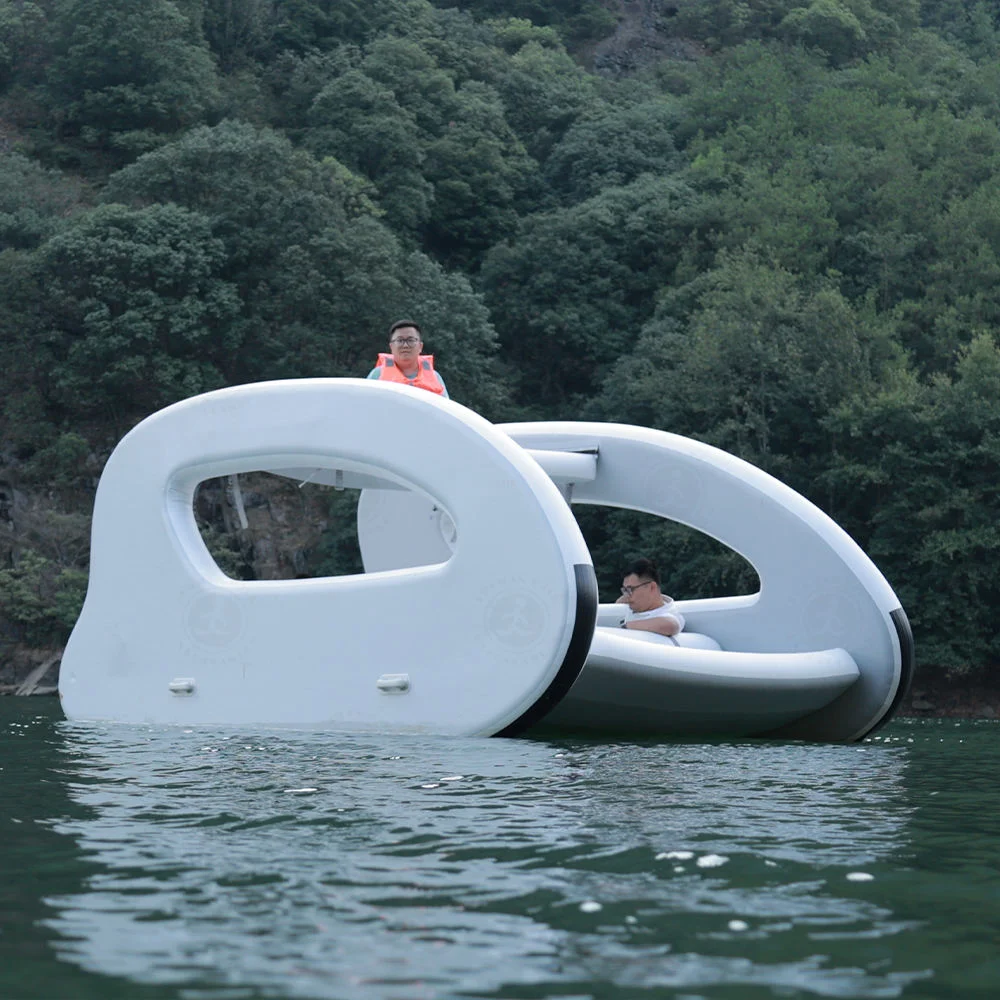 Inflatable Houseboat with  Motor and Air Pump Leisure Catamaran Yacht for Outdoor Fishing Sea Vacation Water Activity