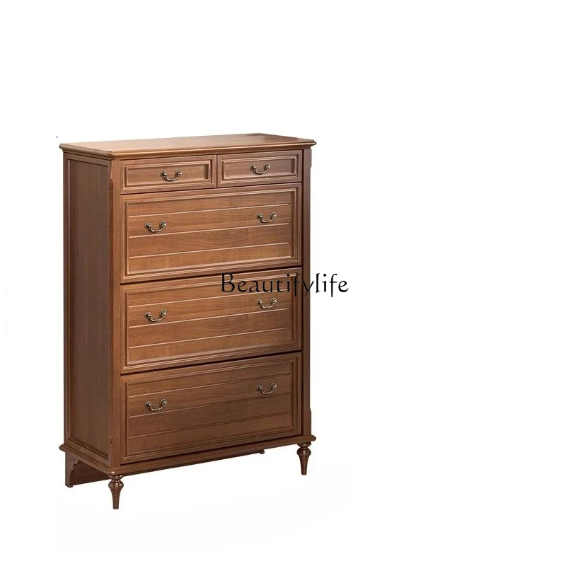 

ls 04Pure solid wood American 60cm-1 meter dwarf walnut color ultra-thin tipping bucket shoe cabinet
