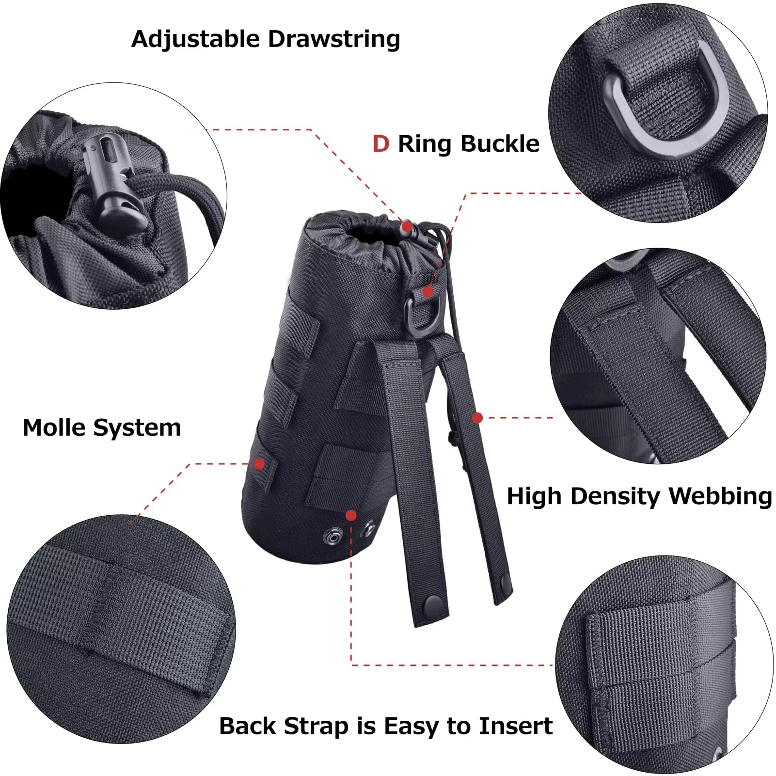 حقيبة مزمومة لزجاجات المياه الرياضية المطورة، حامل زجاجة مياه مولي برباط تكتيكي، حقيبة زجاجات مياه شبكية للسفر #3