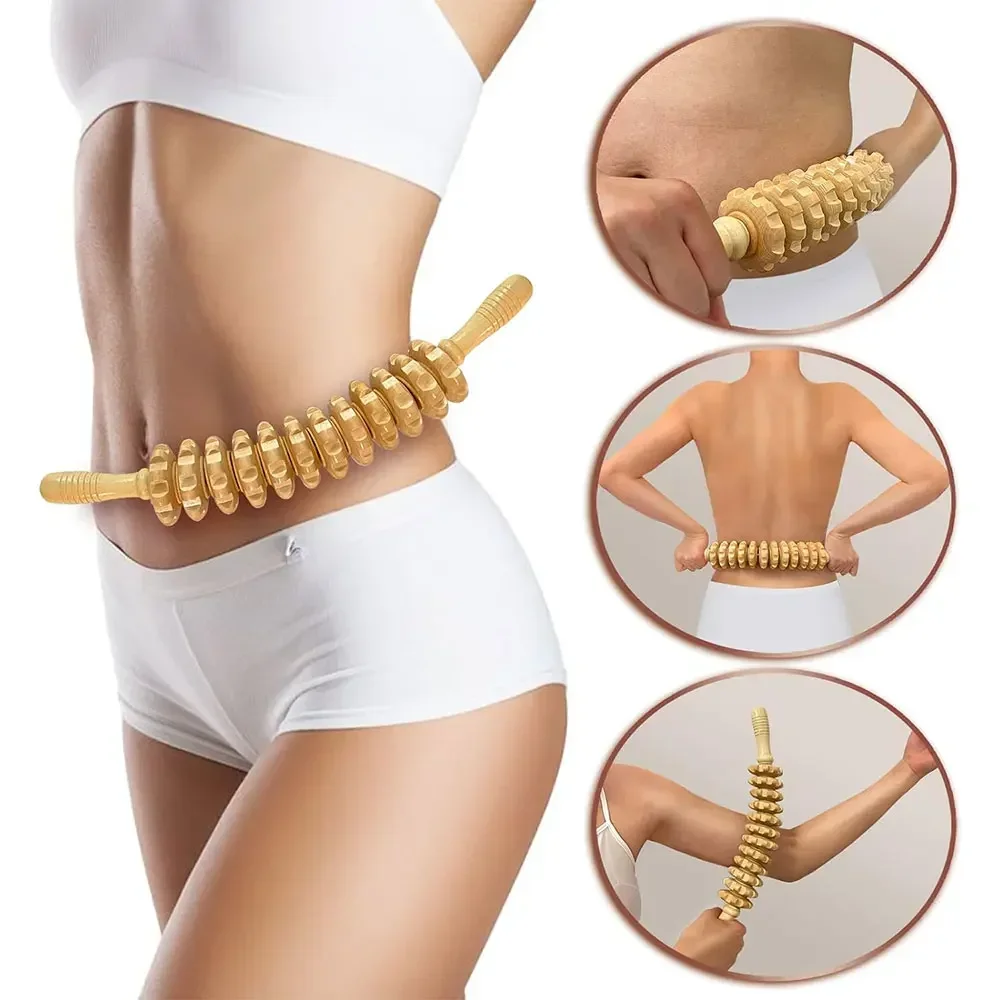 Wooden Curved Massager Handheld Roller Stick, Trigger Point Body Therapy Massager, Abdominal Waist Muscle