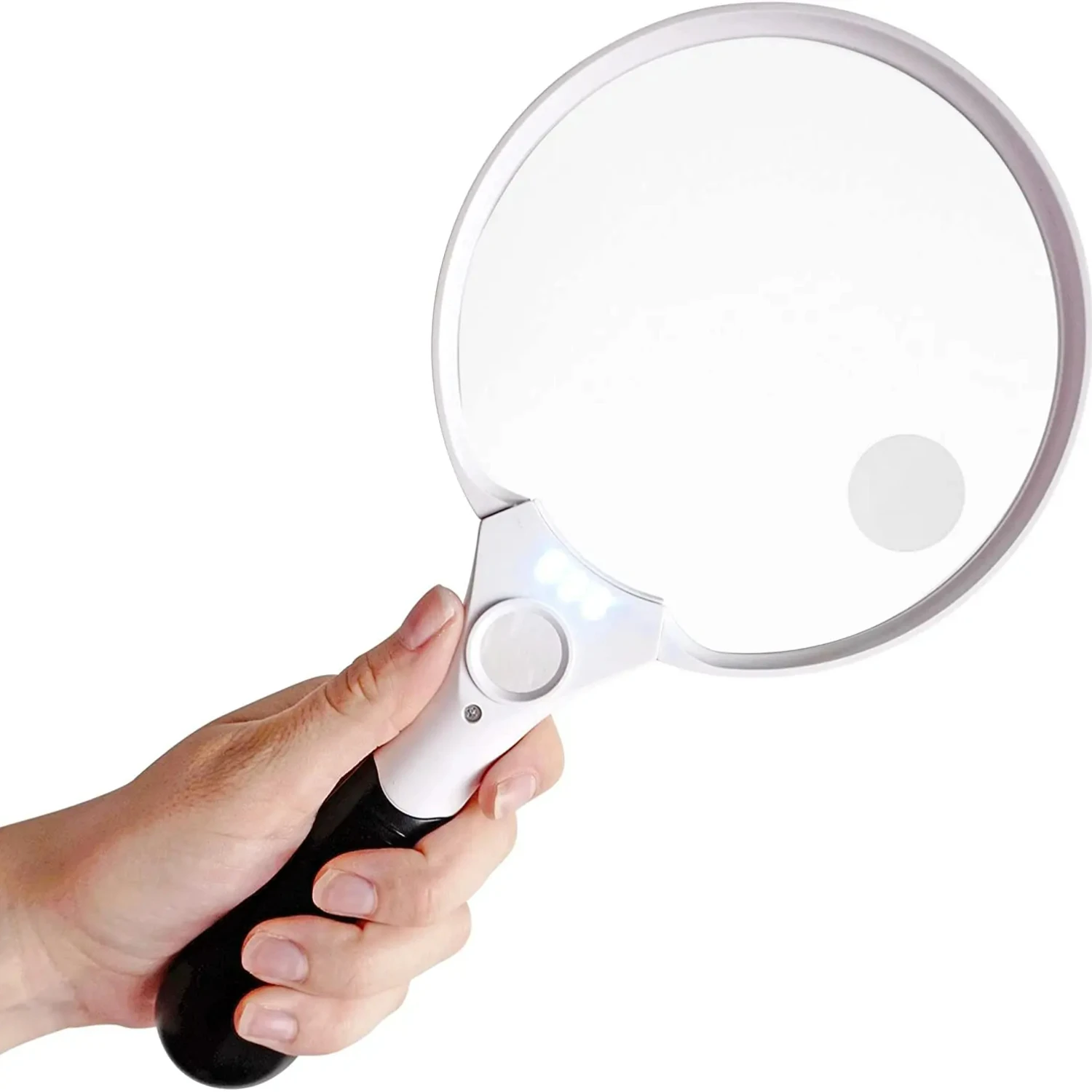 

Extra Large LED Handheld Magnifying Glass with Light - 2X 4X 25X Lens - Best Jumbo Size Illuminated Reading Magnifier for Books