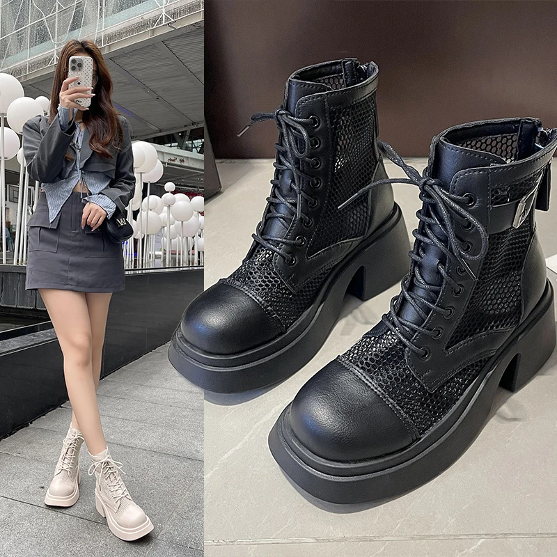 Large Size Hollow Thin Breathable Mesh Surface Thick Bottom Thin Fashion All Lightweight Comfortable Non-slip Women's Cold Boots