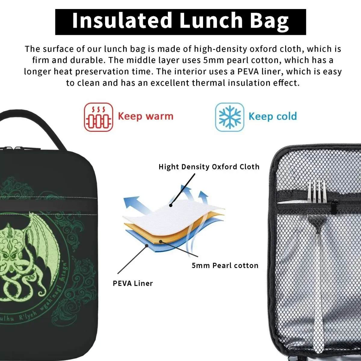 The Call Of Cthulhu Lovecraft Insulated Lunch Bags Horror Octopus Tentacle Monster Portable Cooler Thermal Bento Box Work Travel