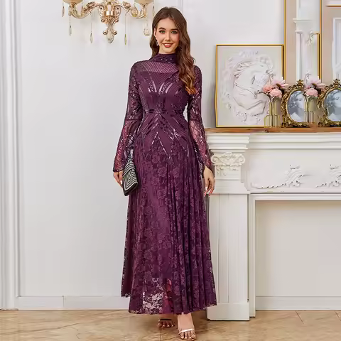 Elegant Black Prom Ball Sequin Bead Dress Maxi Long Sleeve Evening Gown With Lace Dress For Halloween, Christmas, Party, Wedding