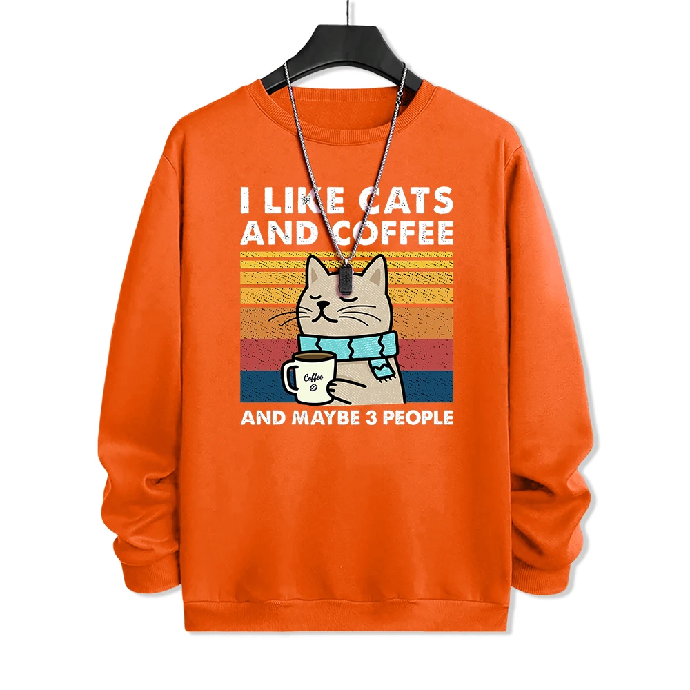 I Like Cats And Coffee Mens Hoodie Cartoon Casual Sweatshirt Harajuku Loose Oversized Pullover Autumn Warm Fleece Men Clothes