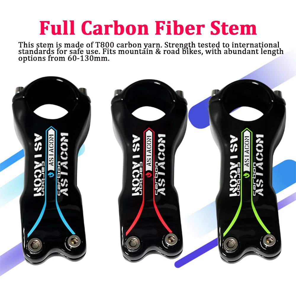 ASIACOM Full Carbon 6° Stem, UD Glossy Bike Stem 60‑130MM, 28.6mm Fork, 31.8mm Handlebar for Road Mountain Bike
