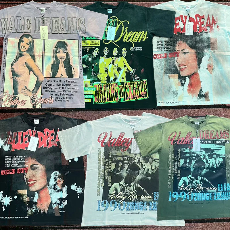 

Высокое качество VALE Washed Hand Worn VALE ФУТБОЛКА Хорошее качество Модные футболки Мужские летние стильные женские винтажные футболки Футболка