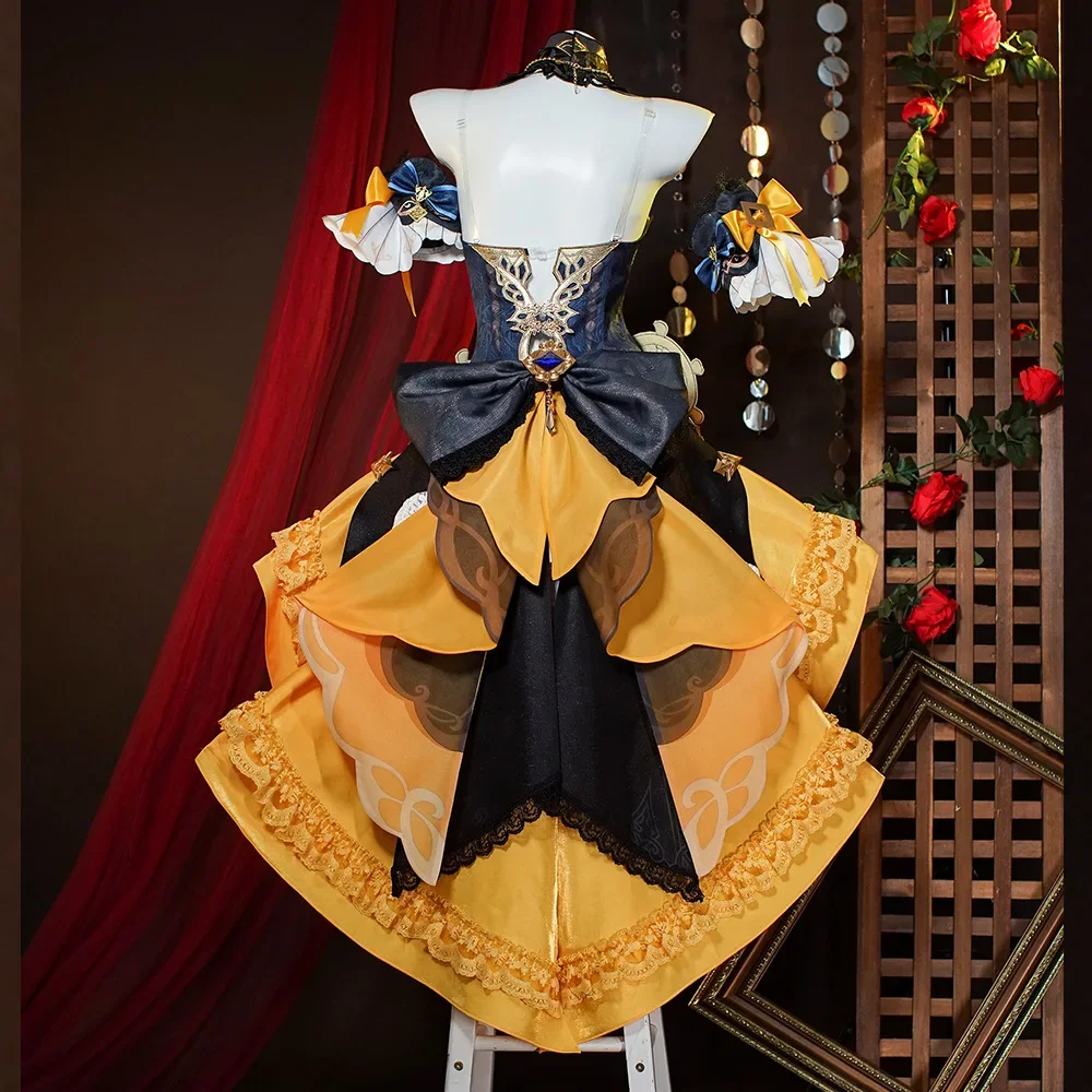 Genshin Impact Navia Cosplay Costume pour femme, ensemble complet avec chapeau, robe, uniforme, tenue d'Halloween