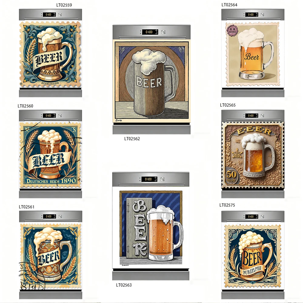 Vintage Beer Stamp Dishwasher Sticker, Retro Oktoberfest Beer Mug Design, Waterproof Kitchen Decor