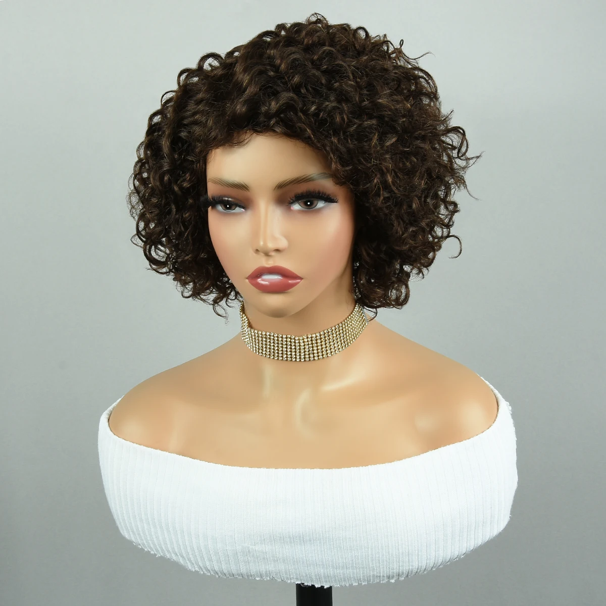 

Brown Curly Pixie Cut Wigs #2 Part Lace Human Hair Wigs #4 Jerry Curly Lace Closure Wigs For Woman 8Inch Short Glueless Wigs