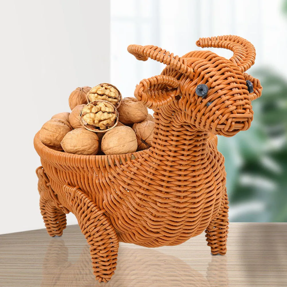 

Sheep Shape Hand Woven Fruit Basket Premium Material Smooth Base Multi-Function Storage for Home Bedroom Desktop Decor Daily Use