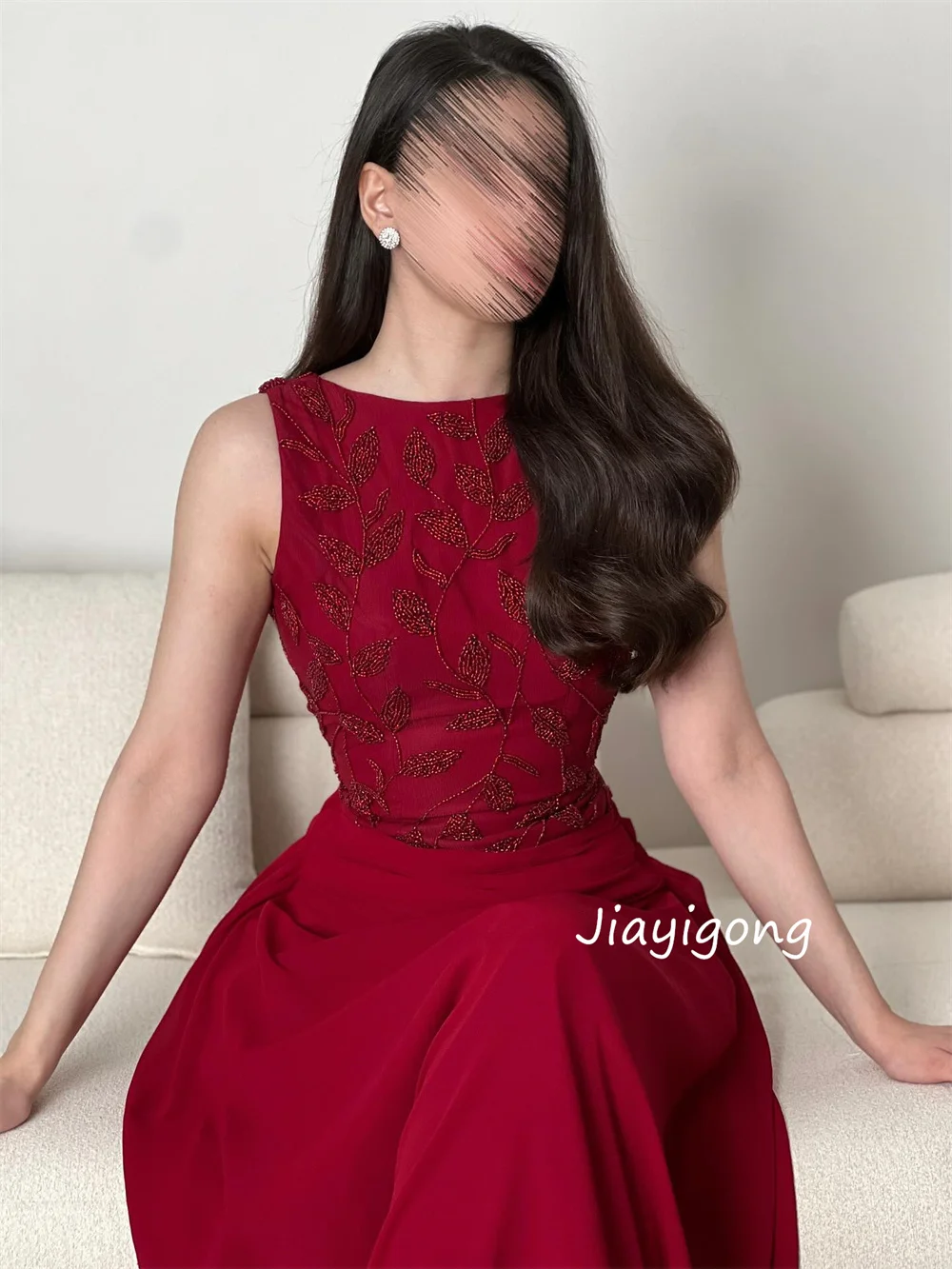 تخصيص أنيقة الشيفون الطية نمط ألف خط مغرفة الرقبة فساتين حفلة موسيقية طويلة أحجام الحفلات الفاخرة المتاحة جودة عالية #3