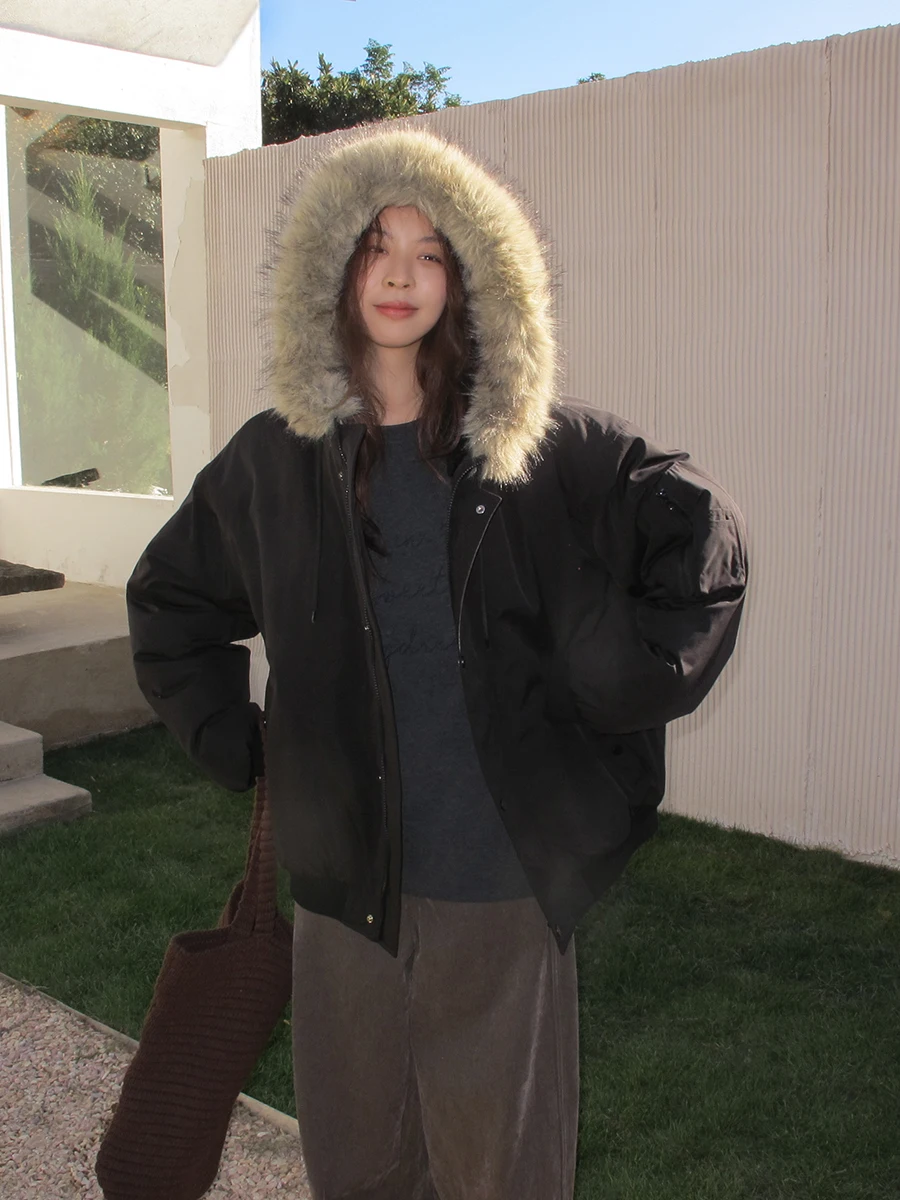 

Теплая зимняя хлопковая куртка-пальто женская свободного кроя с меховым воротником, утепленная, для защиты от холода, от SiXiJia Korean Sle