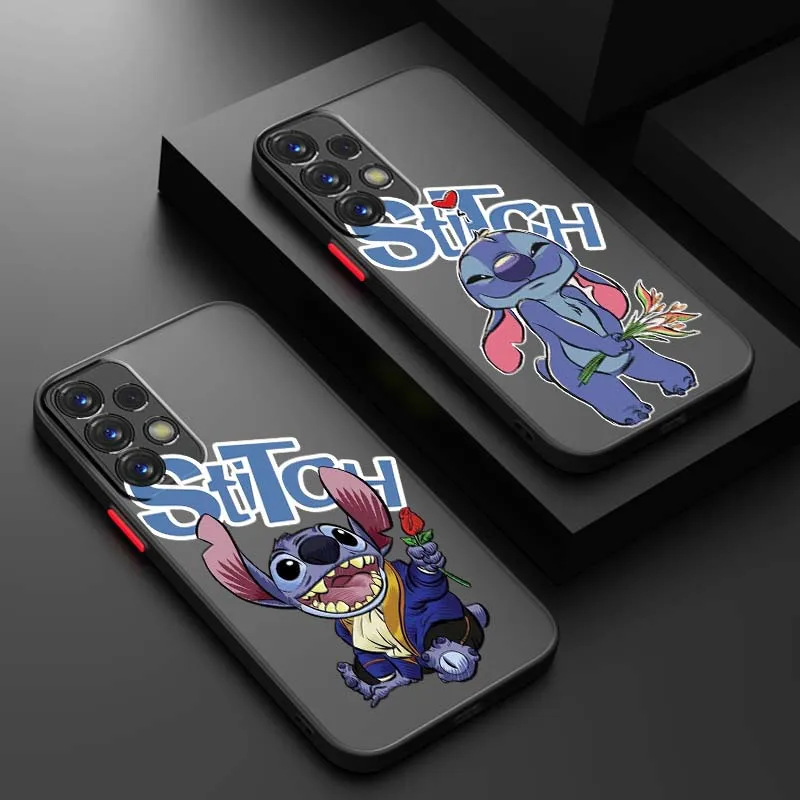 

Disney Stitch Cute Phone Case For Samsung A56 A42 A36 A34 A33 A32 A23 A16 A04 A03 Note 20 5G Frosted Translucent