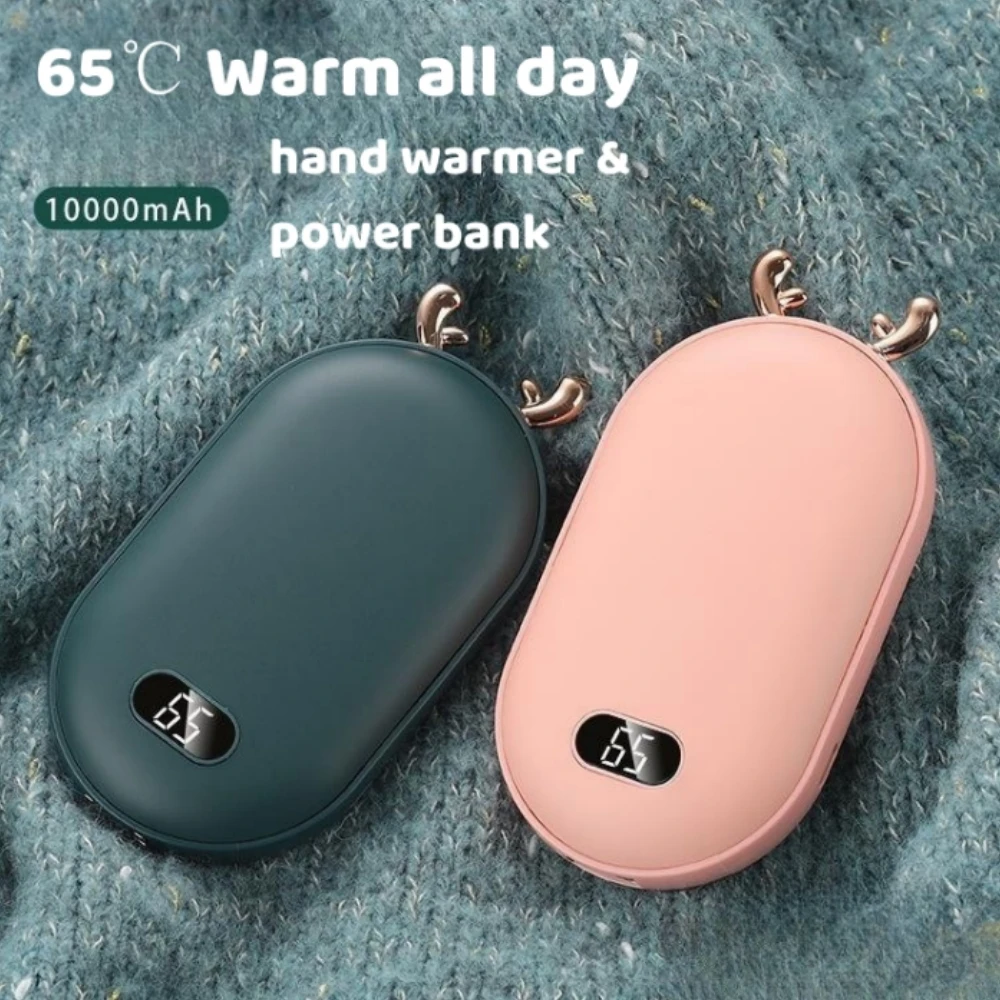 2 in 1 Pocket Hand Warmers Power Banks 10000mAh Battery Temperature Display & Adjustable Christmas Gift Portable Hand Warmers