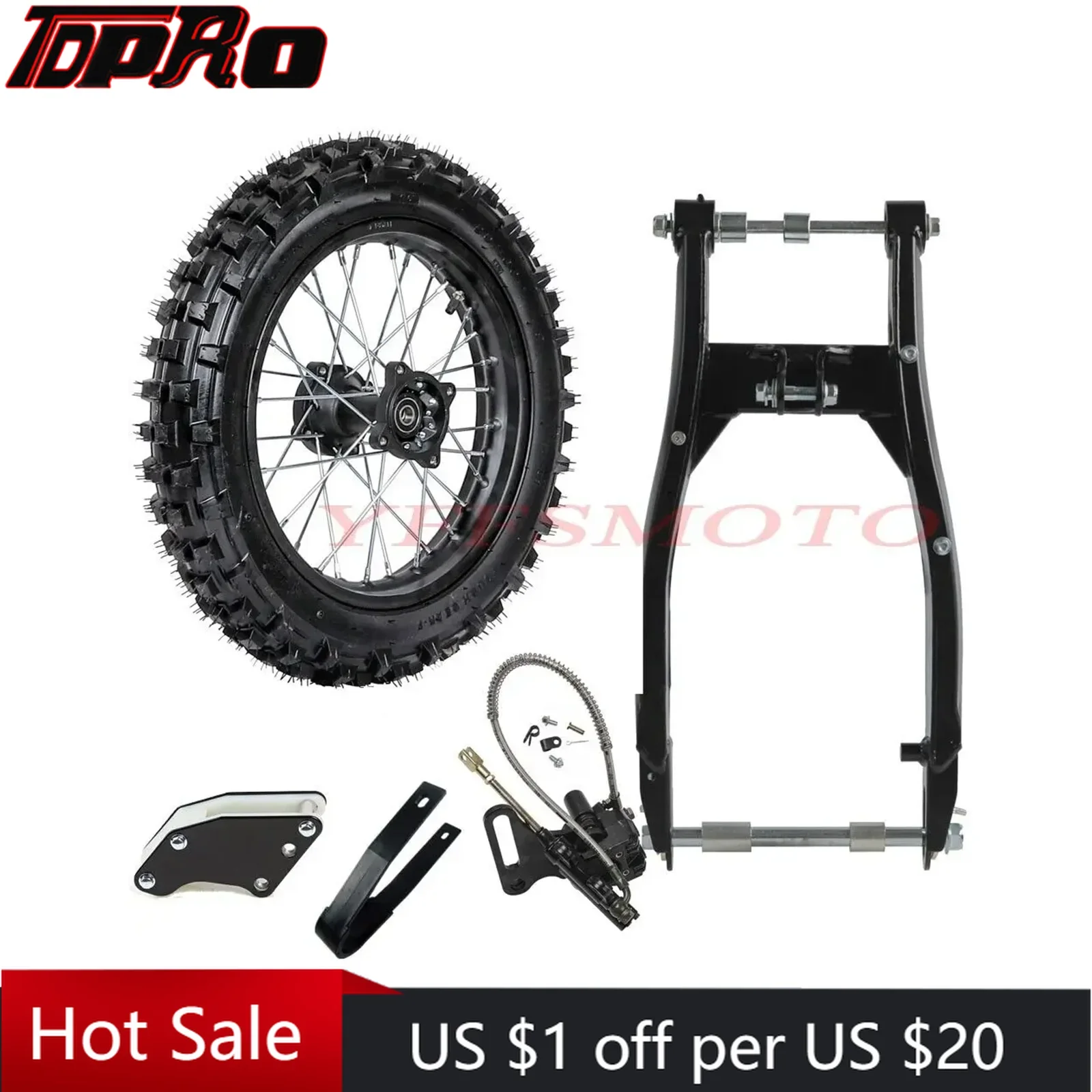 90/100-14 Rear Wheel Swing Arm Tire Rim & Brake Assembly for Monkey Bike Honda Apollo YZ CRF CRF70 90 110 TTR100 110 KLX65