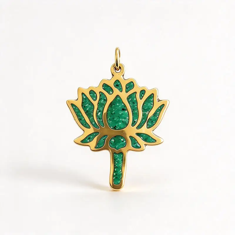Tibetan Brass Golden inlaid Colorful Stone Padma Lotus Amulets Pendants Multi Colors TBP086
