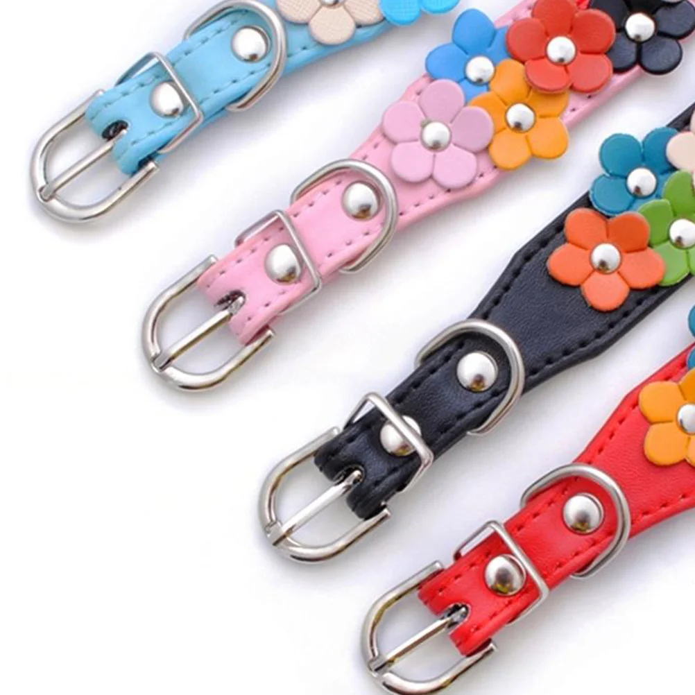 

Fashion Pet Collar S Size 25x37cm Pink Flower Accent Adjustable Dog Cat Puppy Collar with D-Ring for Leash Pendant