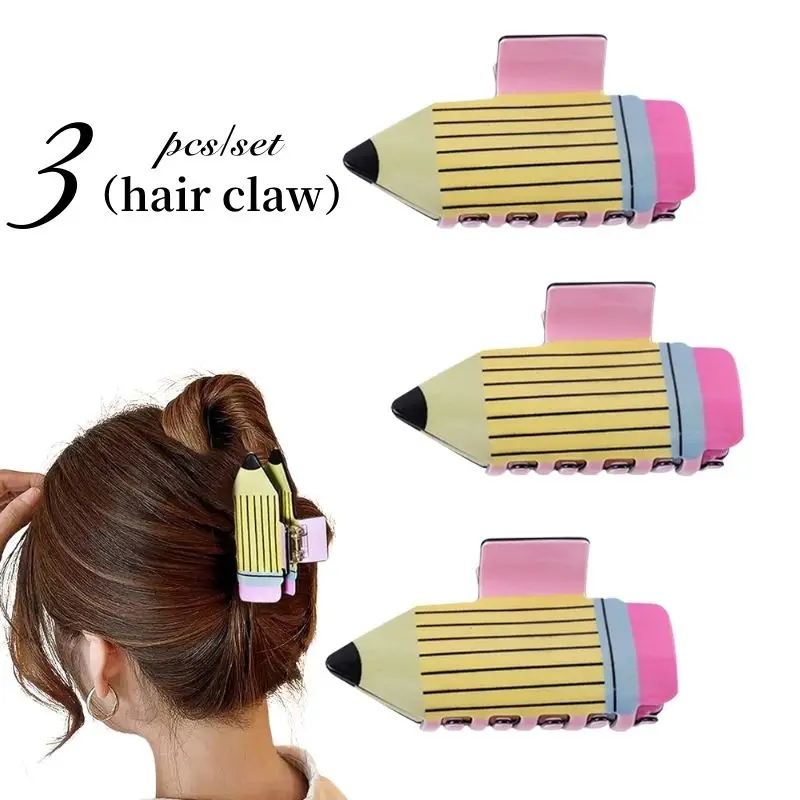 1/3pcs Back To School Yellow Pencil Hair Claw Clip Stationery Shape Teacher Barrettes Teacher's Day Gift Hair Accessories