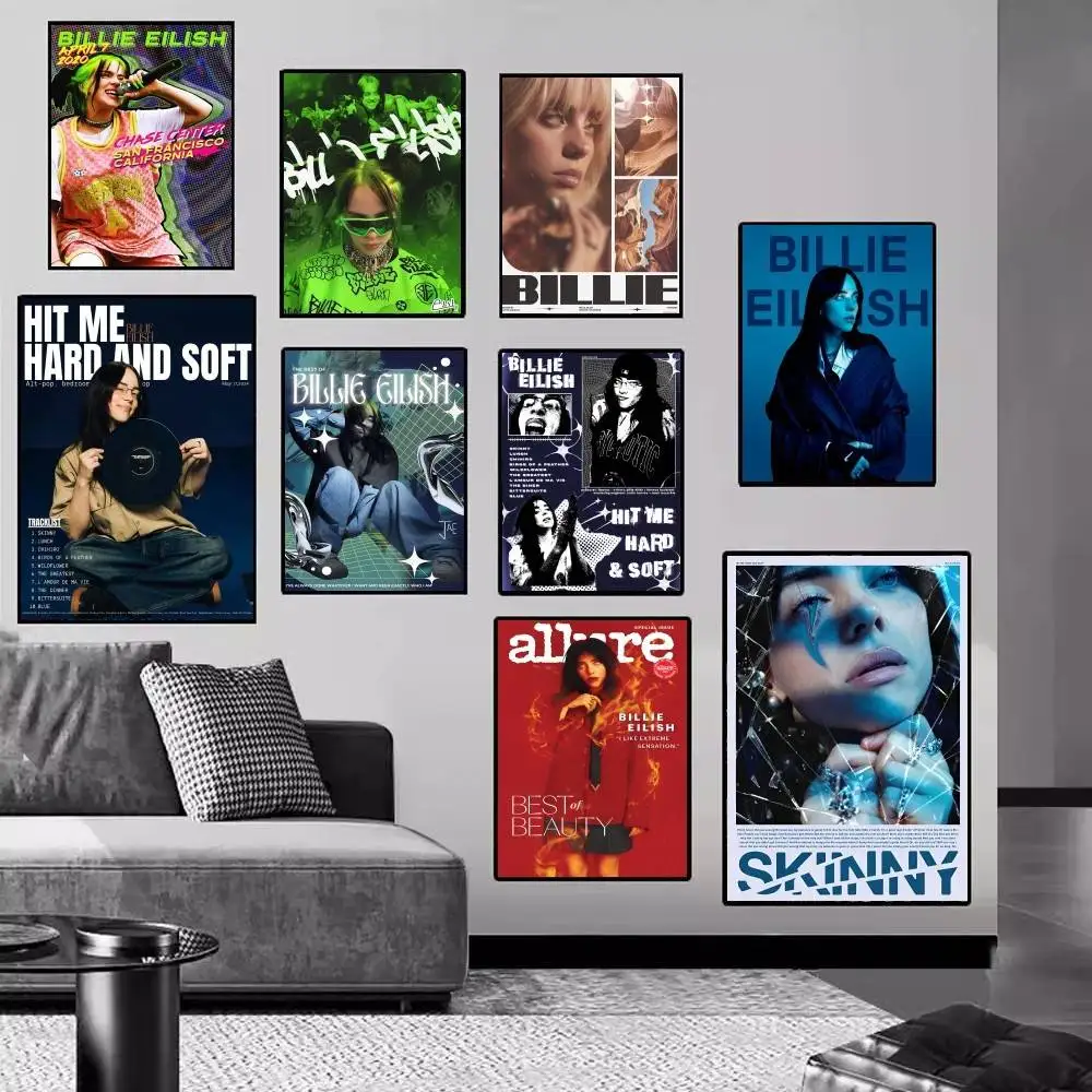Hot Singer B-Billie E-Eilish Movie Sticky Posters Whitepaper Sticker DIY Room Bar Cafe Posters Wall Stickers