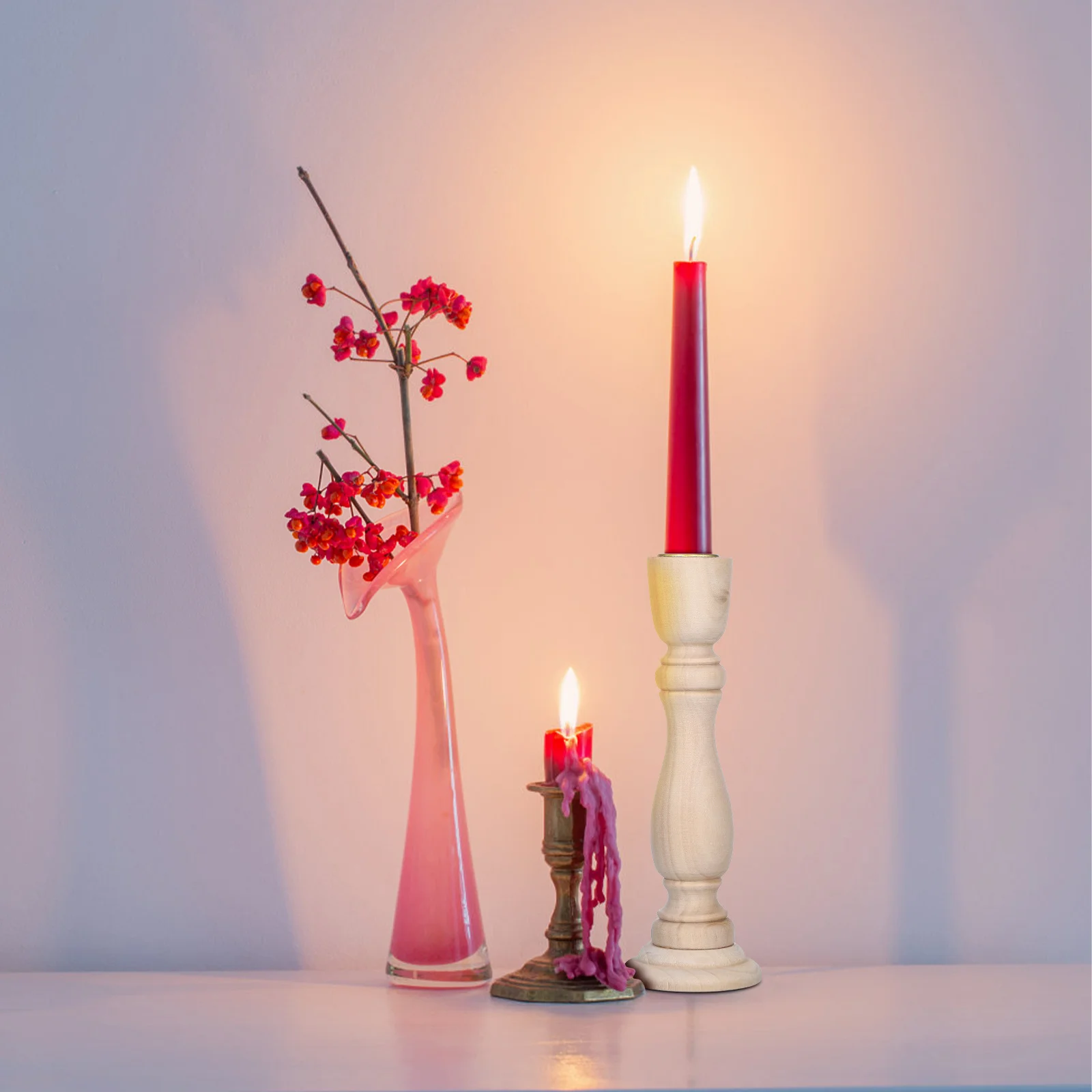 

4Pcs Wooden Candlestick Holders Pillar Rustic Tall Stands Table Centerpiece Wedding Dinner Decor Wood Holder