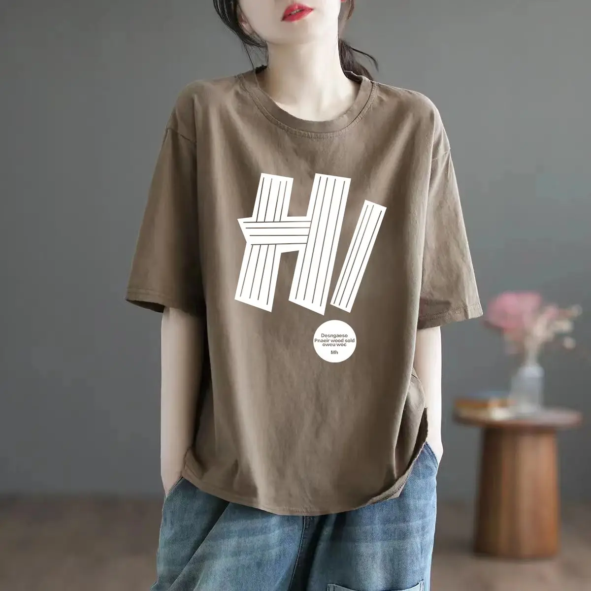 Cotton Short-sleeve T-shirt Women Summer Clothes New Arrival Letter Hi Harajuku American Style Retro Loose Lady Tops Y2k Trendy