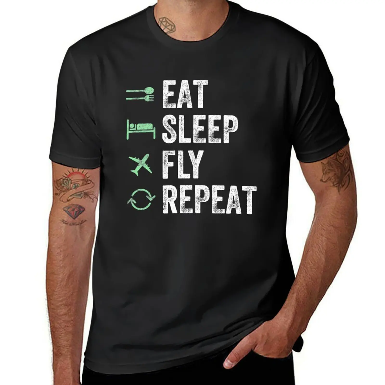 

Eat sleep fly repeat - Funny aviation T-Shirt Aesthetic clothing for a boy summer top mens t shirts