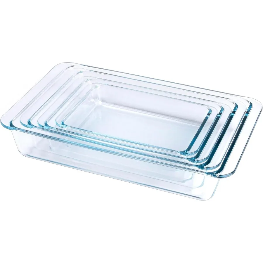 

Basic Set of 4 pcs Tempered Nesting Glass Baking Pan Set, Glass Baking Dish Set. Oven, Microwave, Refrigerator and Dishwasher Sa