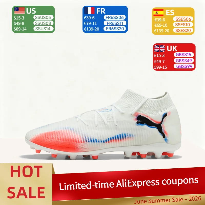 

Puma Future 8 MG Premium Streetwear-Inspired, Versatile Low-Top Soccer Cleats for Men and Women – White and Red 108590-01