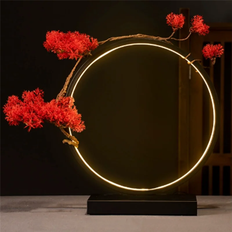 ABLK الأحمر القيقب LED مصباح حلقة حلية ديكور المنزل شخصية خلفية ضوء جديد النمط الصيني أجواء الخفيفة