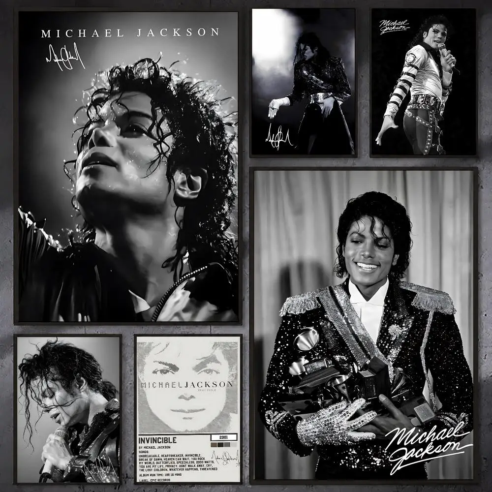M-Michael Jackson Singer Album Poster Wasserdichter Klebe-Wanddruck für Schlafzimmer, Wohnzimmer, Flur, Bar, Heimdekoration