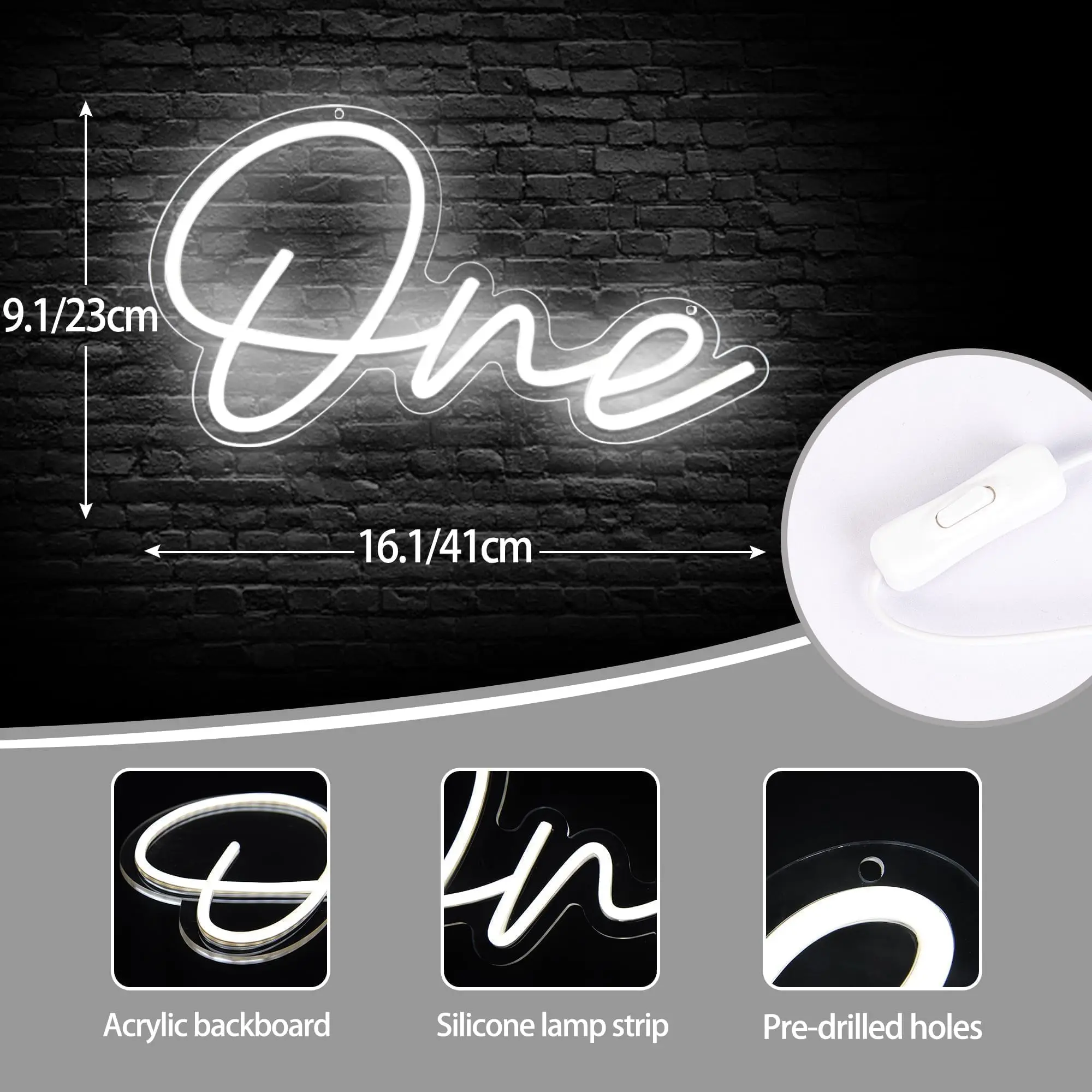Customizable Colors Led One Number Neon Sign for Baby 1th Birthday Party Decor, Dimmable USB Powered Light Signs for Home Bar