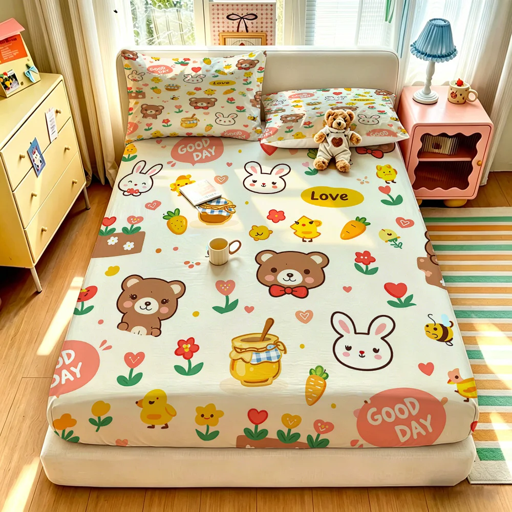 3pcs(1 duvet cover + 2 pillowcases coreless)featuring cute bear, rabbit, heart, and flower patterns, available in multiple si