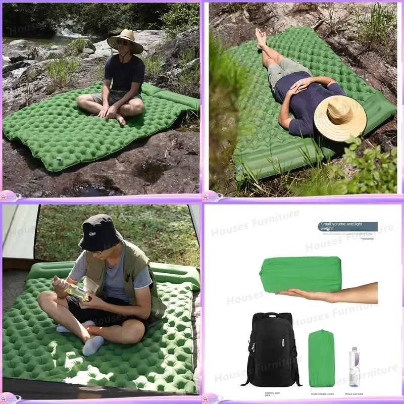Outdoor Double TPU Inflatable Mattress Ultra Light Waterproof Foldable Rectangular Sleeping Pad for Camping Hiking Travel