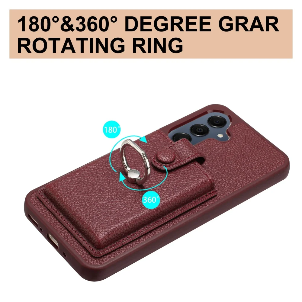 Luxury Card Slot Ring Holder Leather Phone Case For Samsung S25 S24 S26 Ultra S23 S22 S21 Plus FE A55 A36 A16 Shockproof Cover
