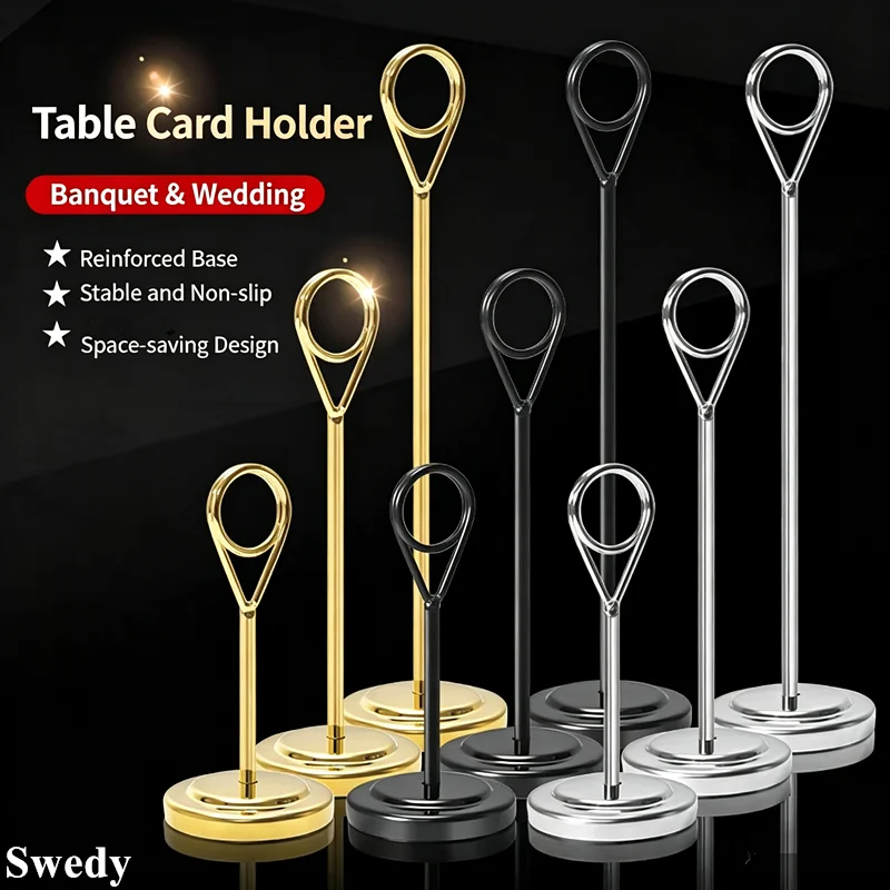 

6 Pieces Stainless Steel Ring-Clip Metal Table Number Holders Heavy Base Place Card Stand Reusable Restaurant Menu & Photo Clips