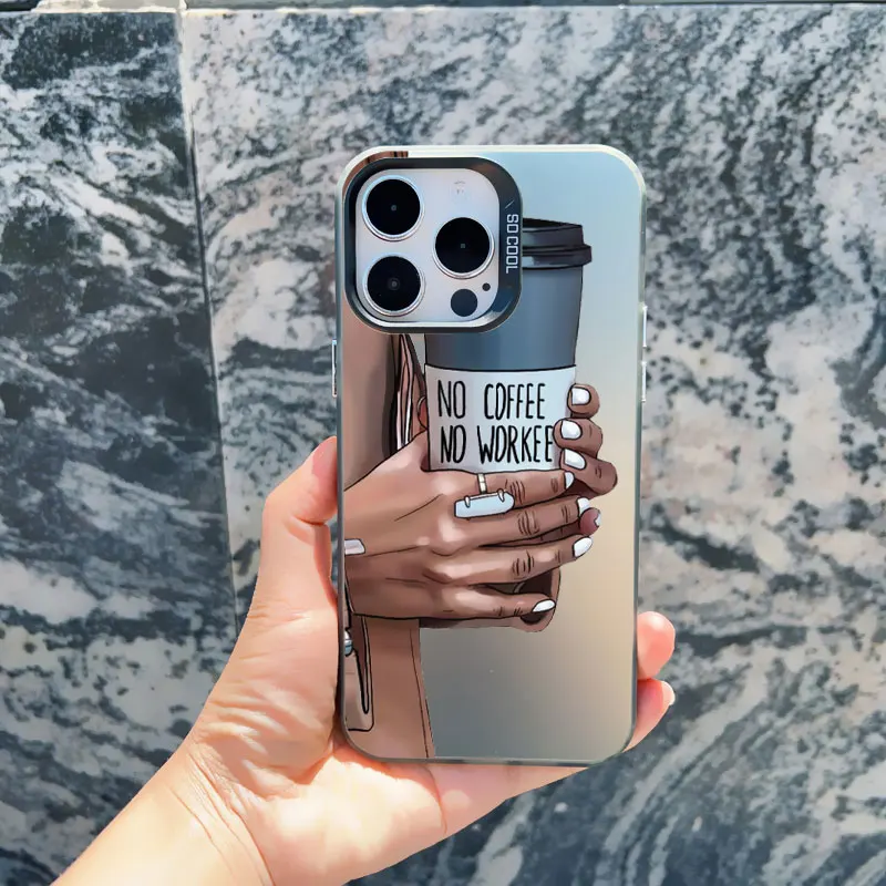 Girl Boss Weibliche Kaffee Handyhülle für iPhone 15 14 Plus Pro Max 17 16 13 Mini 12 11 Pro Max Muster stoßfeste Laserabdeckungen – Detail 9
