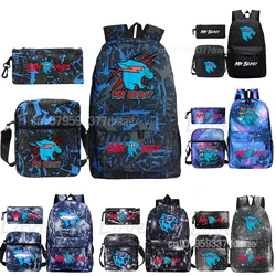 Mr Beast Rains Cat Sac à dos initié, Trousse à crayons, Cartable pour garçons et filles, Sac à dos étudiant, Sac à dos de voyage, 3 pièces