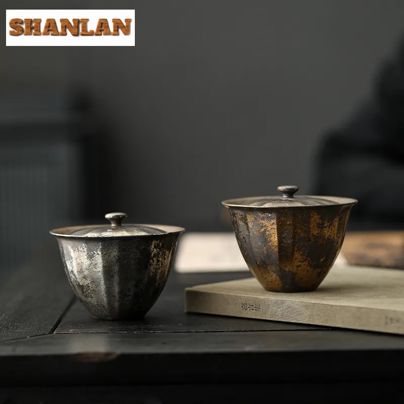 

110ml Gilded Silver Thin Ceramic Gaiwan Zen Tea Bowl Tea Tureen Household Tea Bowl With Lid Kit Tea Making Cover Bowl Cha Gift