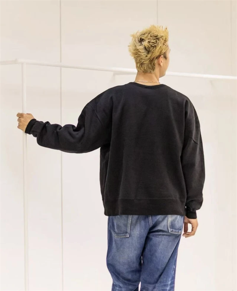 عالية الجودة SAINT Mxxxxxx 25SS SPORT قوس قزح رسالة شعار اليابانية العصرية غسلها خمر جولة الرقبة المعتاد هوديي