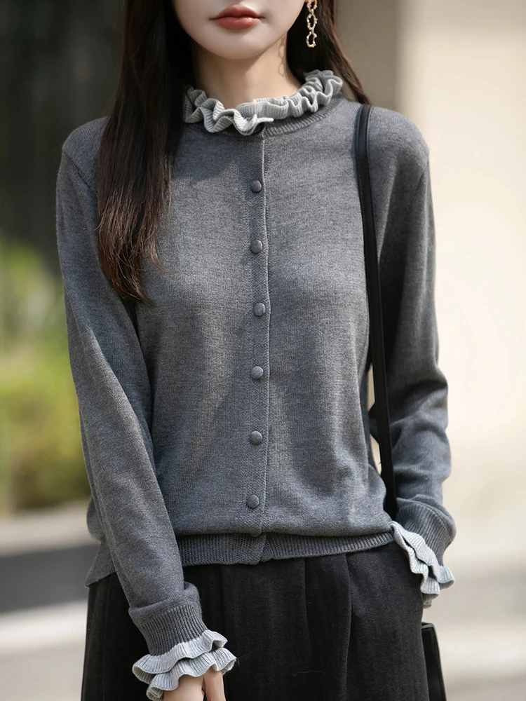 

Мягкий шерстяной вязаный кардиган на пуговицах для женщин, теплая верхняя одежда свободного кроя во французском стиле, для повседневной носки, с длинными рукавами