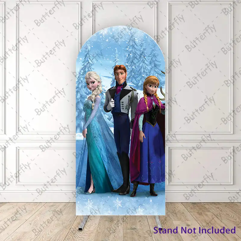 

Elsa Princess Anna Sven Snow Forest Custom Disney Frozen Arch Photo Backdrop Cover Girls Birthday Party Background Decoration