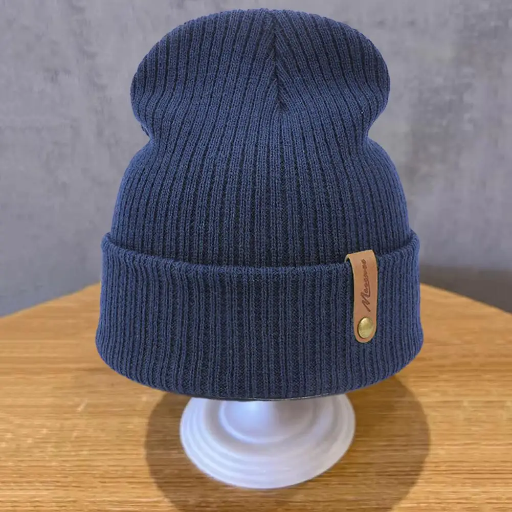 Thermal Hats Thick Knitted Unisex Winter Hat with Anti-slip Soft Windproof Design for Women Men Elastic Warm Solid Color No Brim