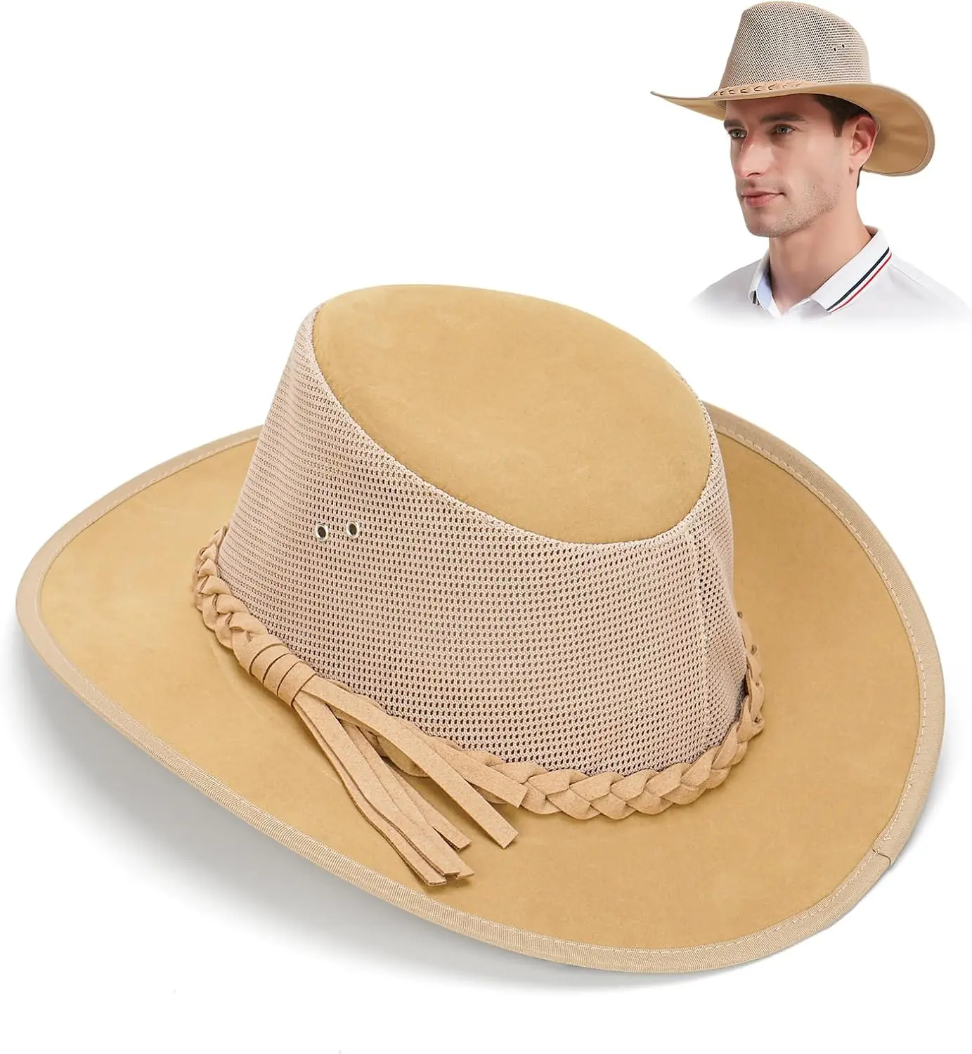 

Men's Wide Brim Sun Hat for Fishing, Golf, Beach, Safari, Outdoor Mesh Soaker Cap