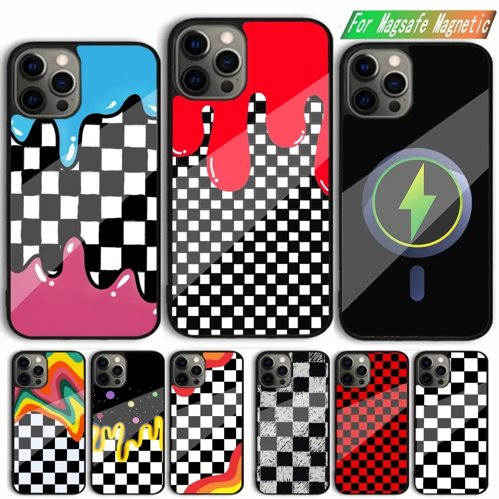 

Simple Checkerboard Phone Case For iPhone 15,14,13,12,11,Plus,Pro,Max Mini Magsafe Magnetic Wireless Charging